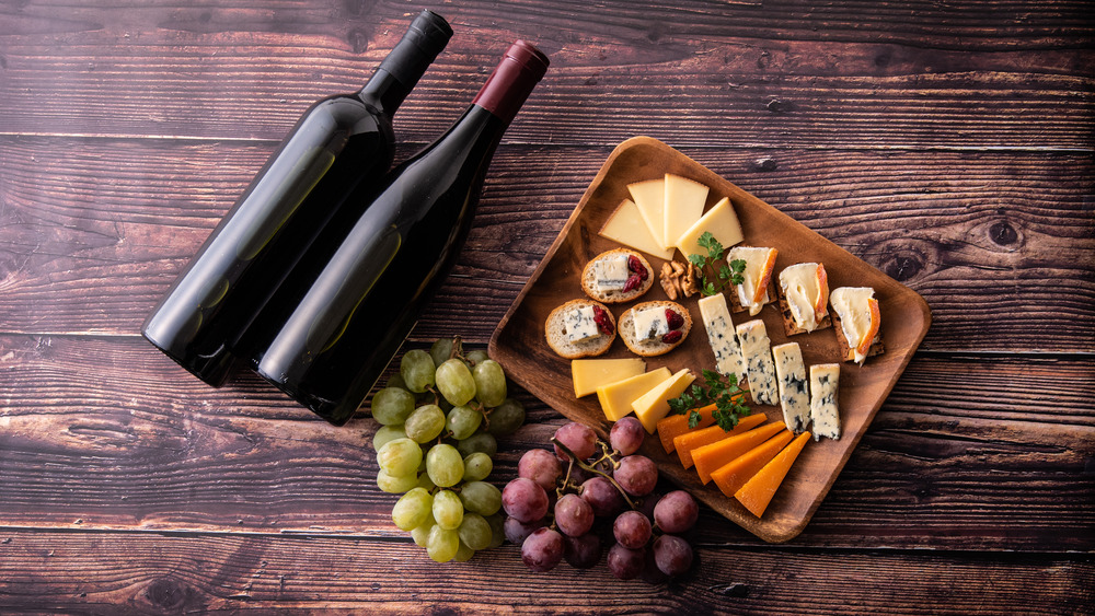 Cheese tray with wine