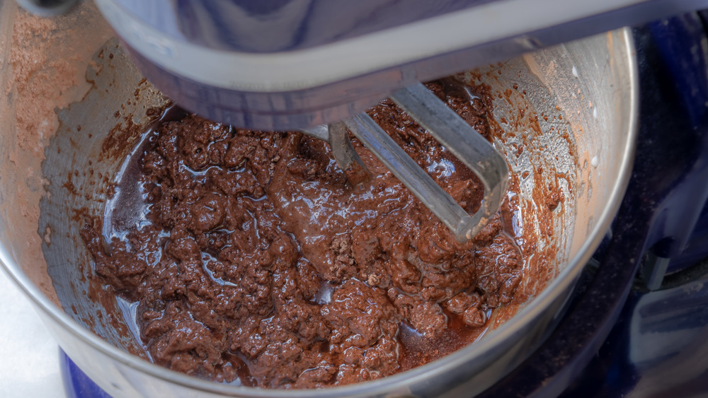 mixing wet ingredients for Costco copycat chocolate muffins