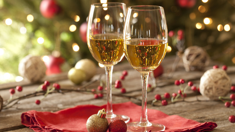 white wine with Christmas decor