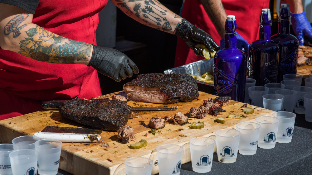 BBQ brisket on a wood cutting board