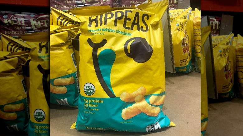 bag of Hippeas snacks on shelf at Costco