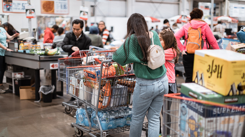 Costco shoppers checking out