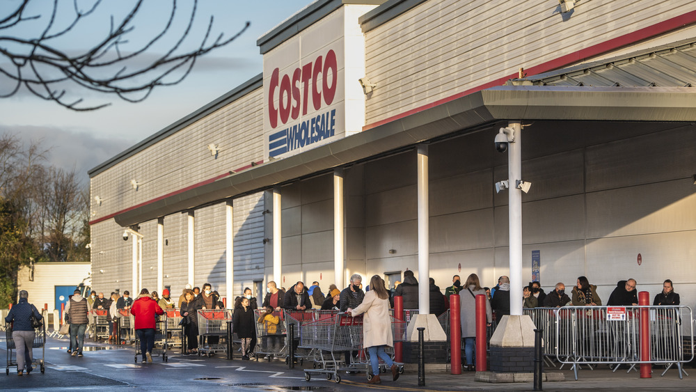 Exterior of Costco with line