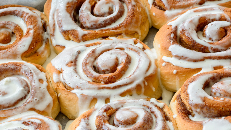 Several glazed cinnamon rolls