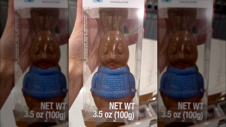 Person holding chocolate bunny