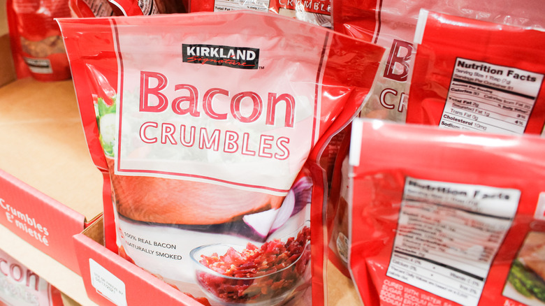 Packages of Kirkland Signature breakfast bacon crumbles