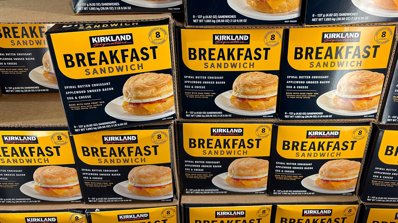 Packages of Kirkland Signature breakfast sandwiches