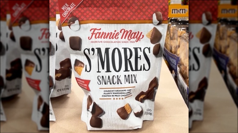 a snack mix package sitting on a shelf