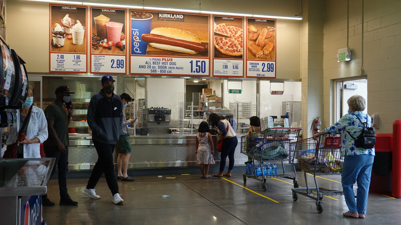 Shoppers lined up at a Costco food court