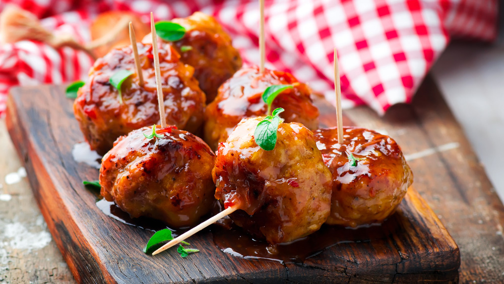 chicken meatballs with toothpicks