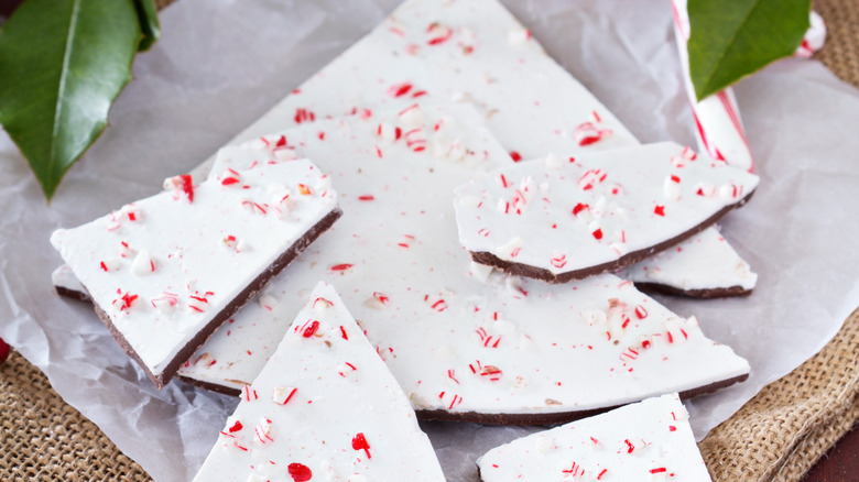 White peppermint bark on white paper