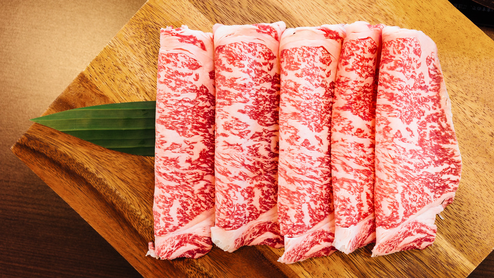 Slices of Wagyu beef