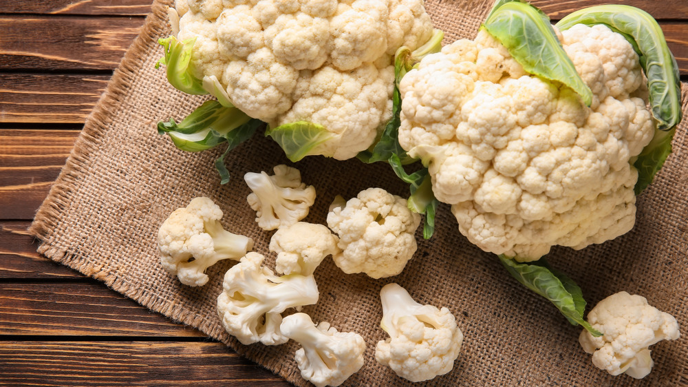 Fresh cauliflower on wooden table