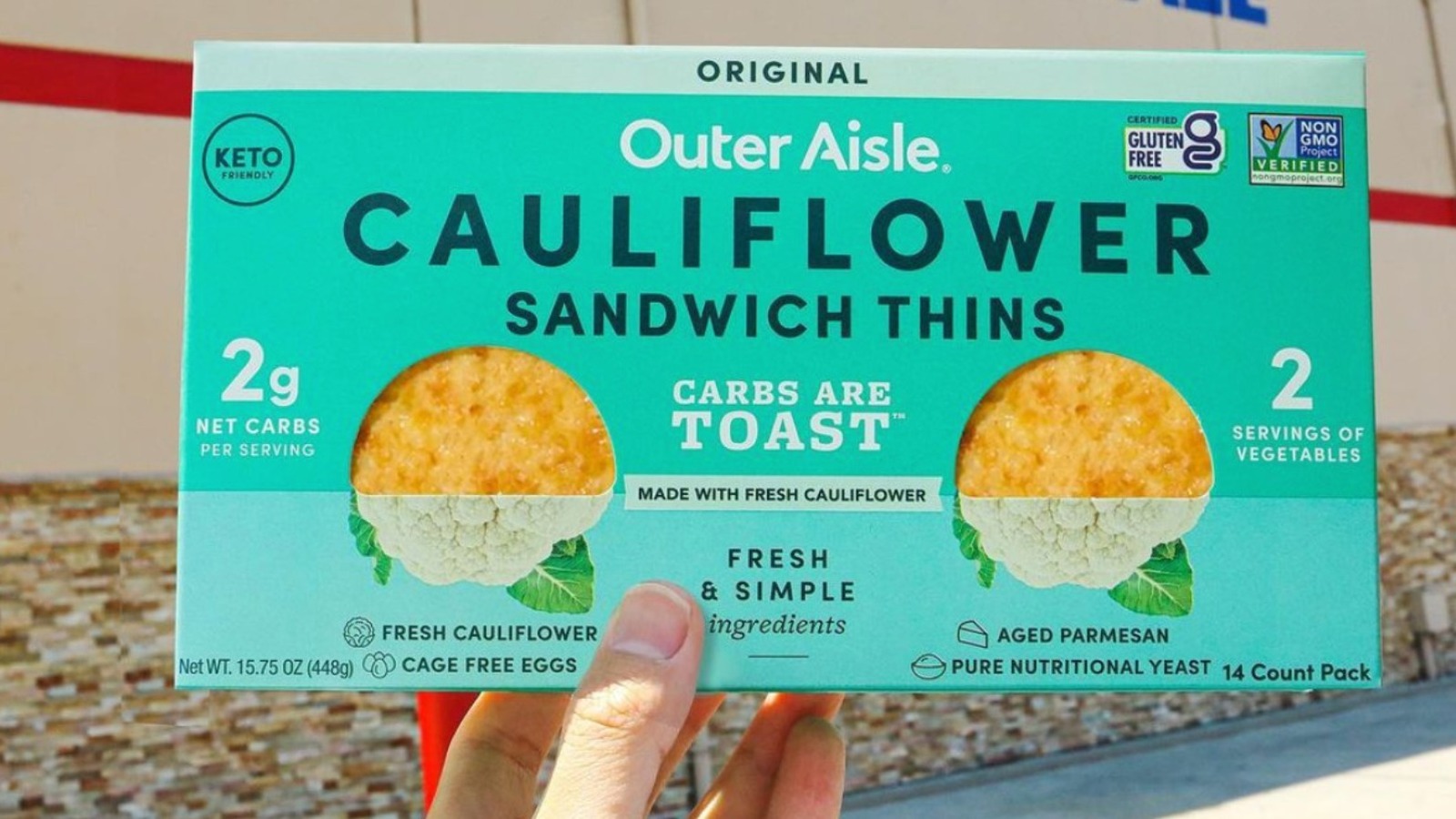 Outer Aisle Cauliflower Bread | Keto, Gluten-Free, Low Carb Cauliflower 'Original' Sandwich Breads | 5 Pack | 30 Thins | Original