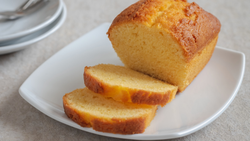 Pound cake sliced on plate