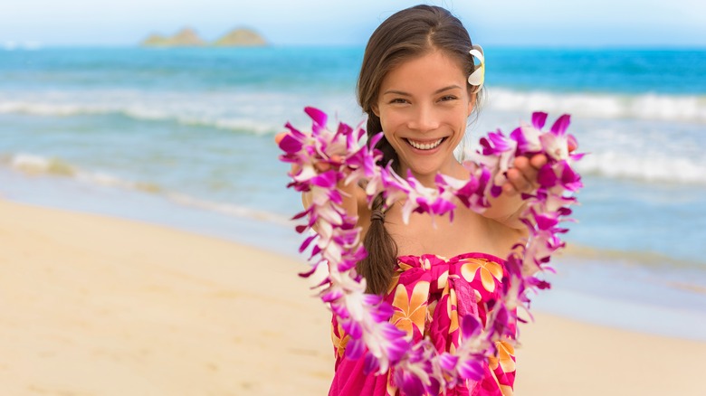 Girl with heart shaped lei