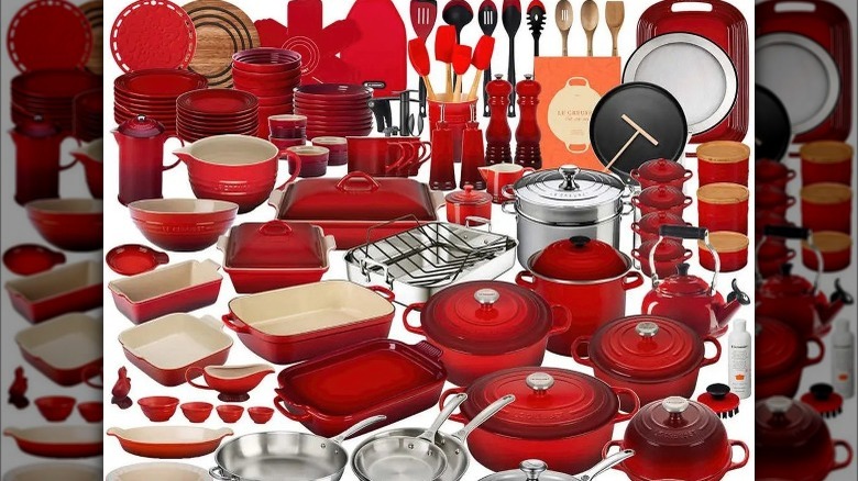 red Le Creuset cookware collection