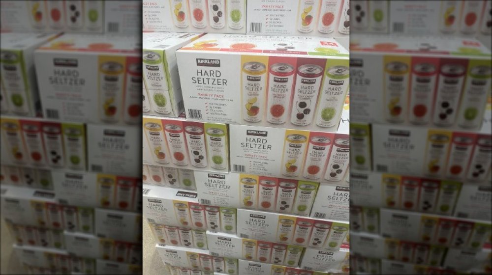 stacks of Costco hard seltzer