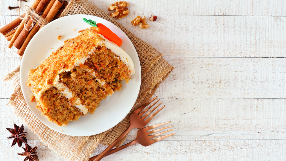 Slice of carrot cake from above