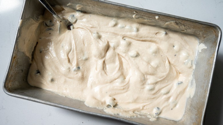 unfrozen ice cream in loaf pan