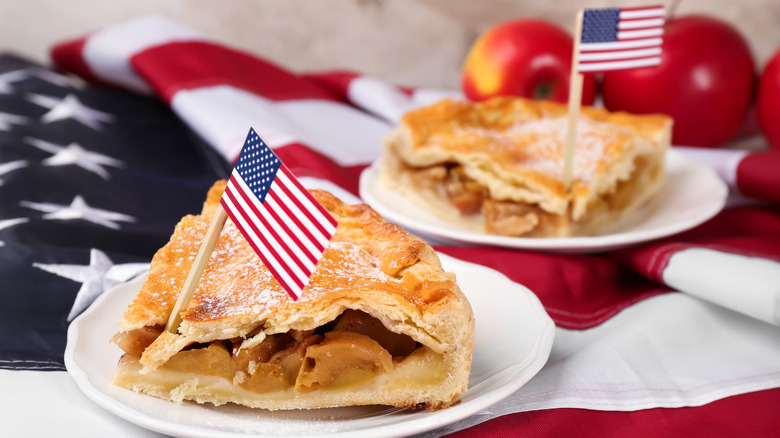 Apple pie slices with American flags