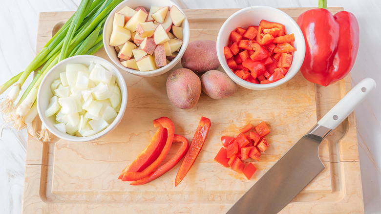 chopping vegetables