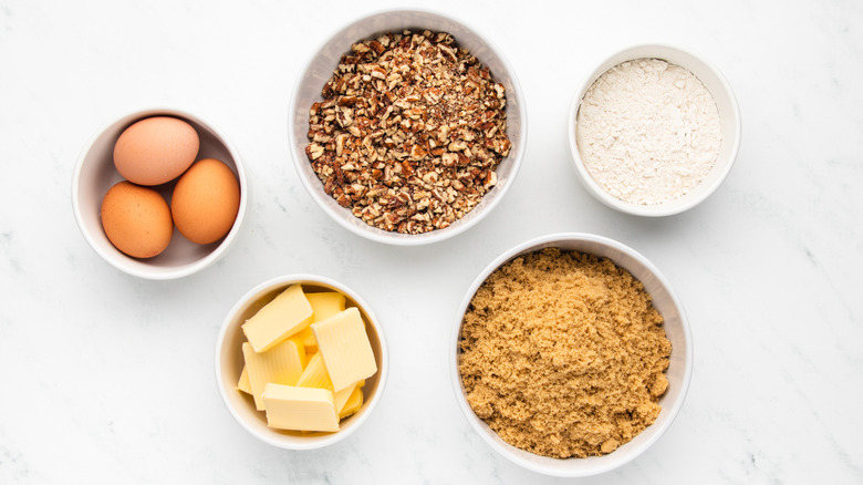 Pecan pie muffin ingredients laid out