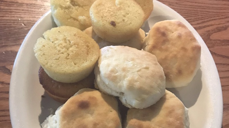 plate of cornbread and biscuits