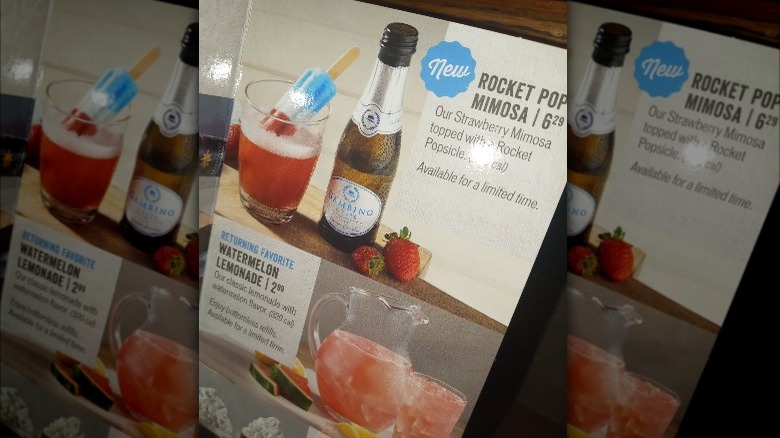 A menu board with the Rocket Pop mimosa on it