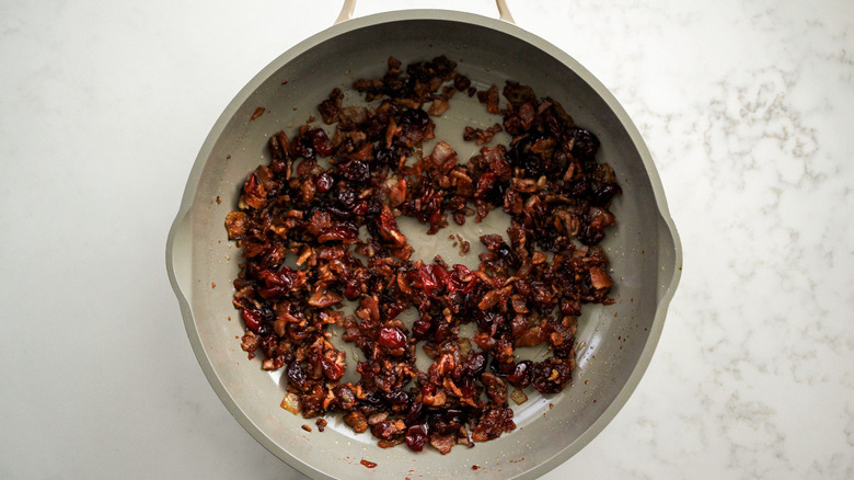 cranberry bacon jam in saute pan