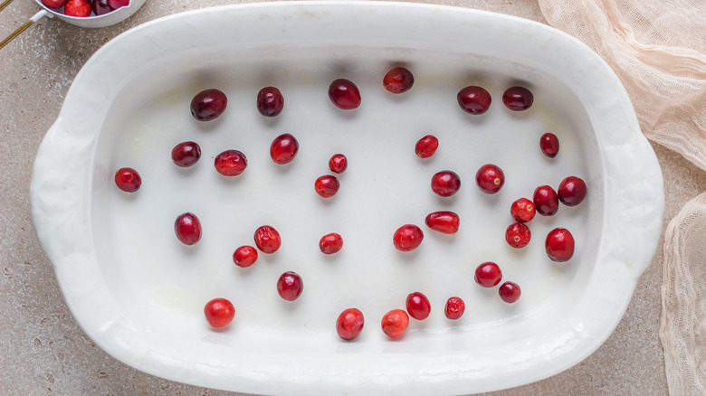 cranberries in baking dish