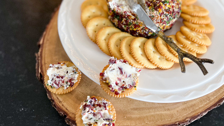 cheese ball with crackers