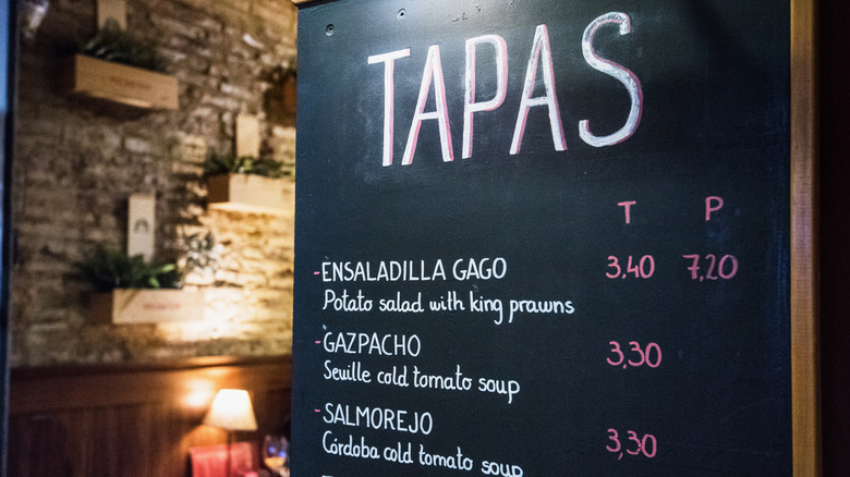 tapas menu on chalkboard