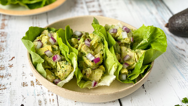 chicken salad in lettuce wrap