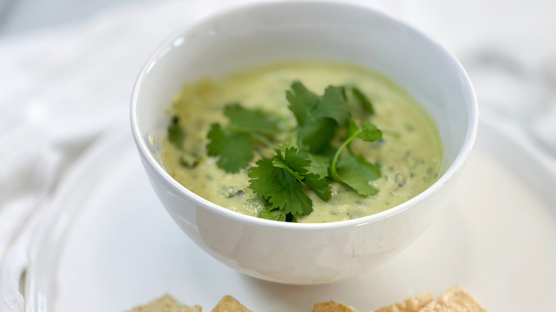 Salsa verde garnished with cilantro