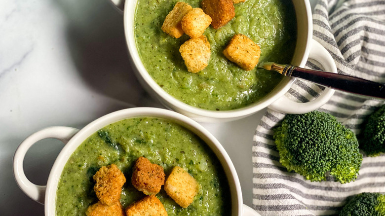 Creamy Broccoli Soup in bowls 