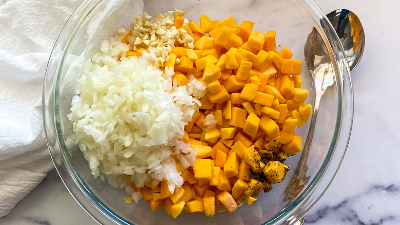 Chopped onion and squash