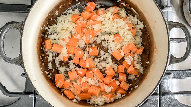 rice and veggies in pot