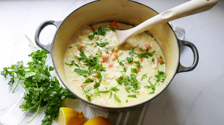 lemon rice soup in pot