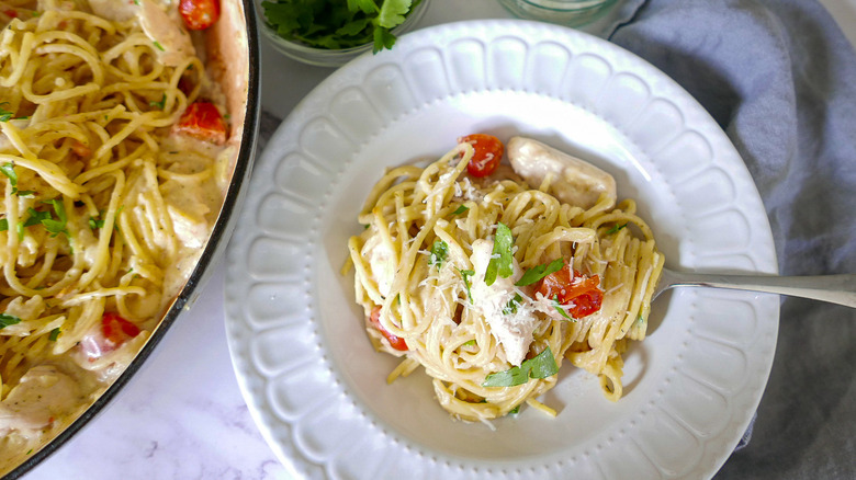 creamy pasta on plate