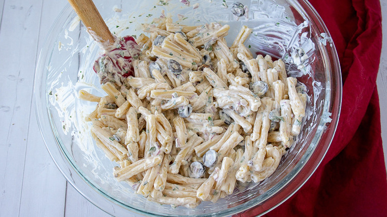 pasta mixed with dressing