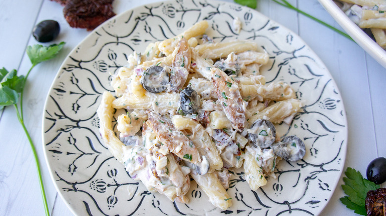 plate of creamy pasta salad