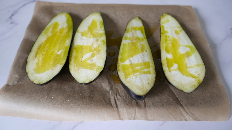 eggplant cooling on pan