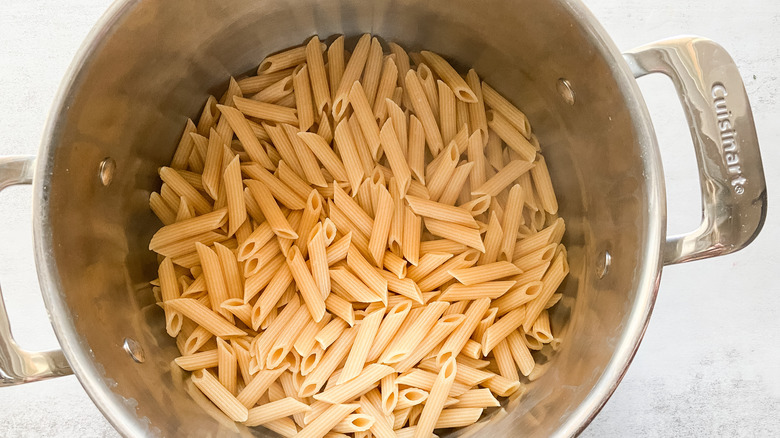 dry pasta in a pot