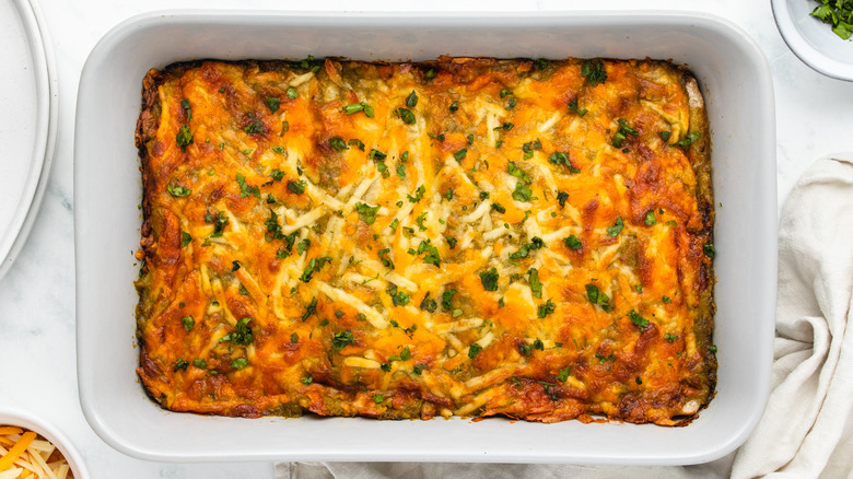 baked creamy enchiladas in dish