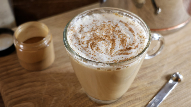 horchata latte with whipped cream and cinnamon