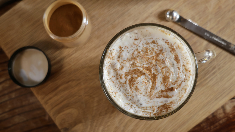 horchata latte topped with whipped cream and cinnamon