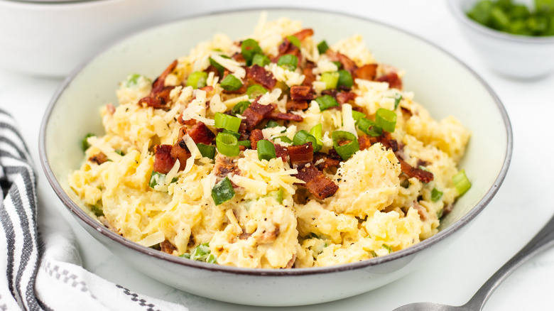 bowl of creamy loaded baked potato salad