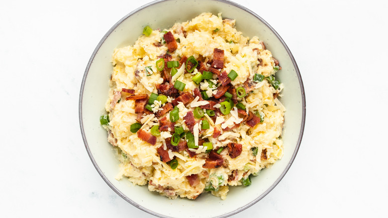 loaded baked potato salad in bowl