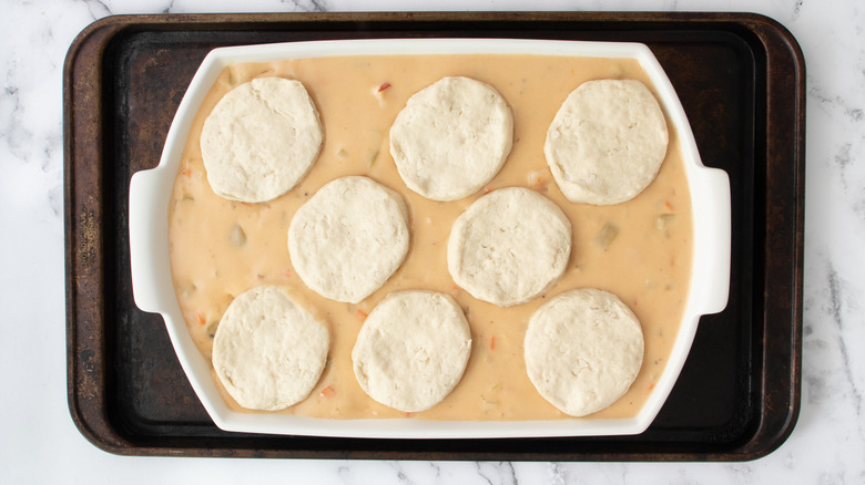 baking dish on baking sheet